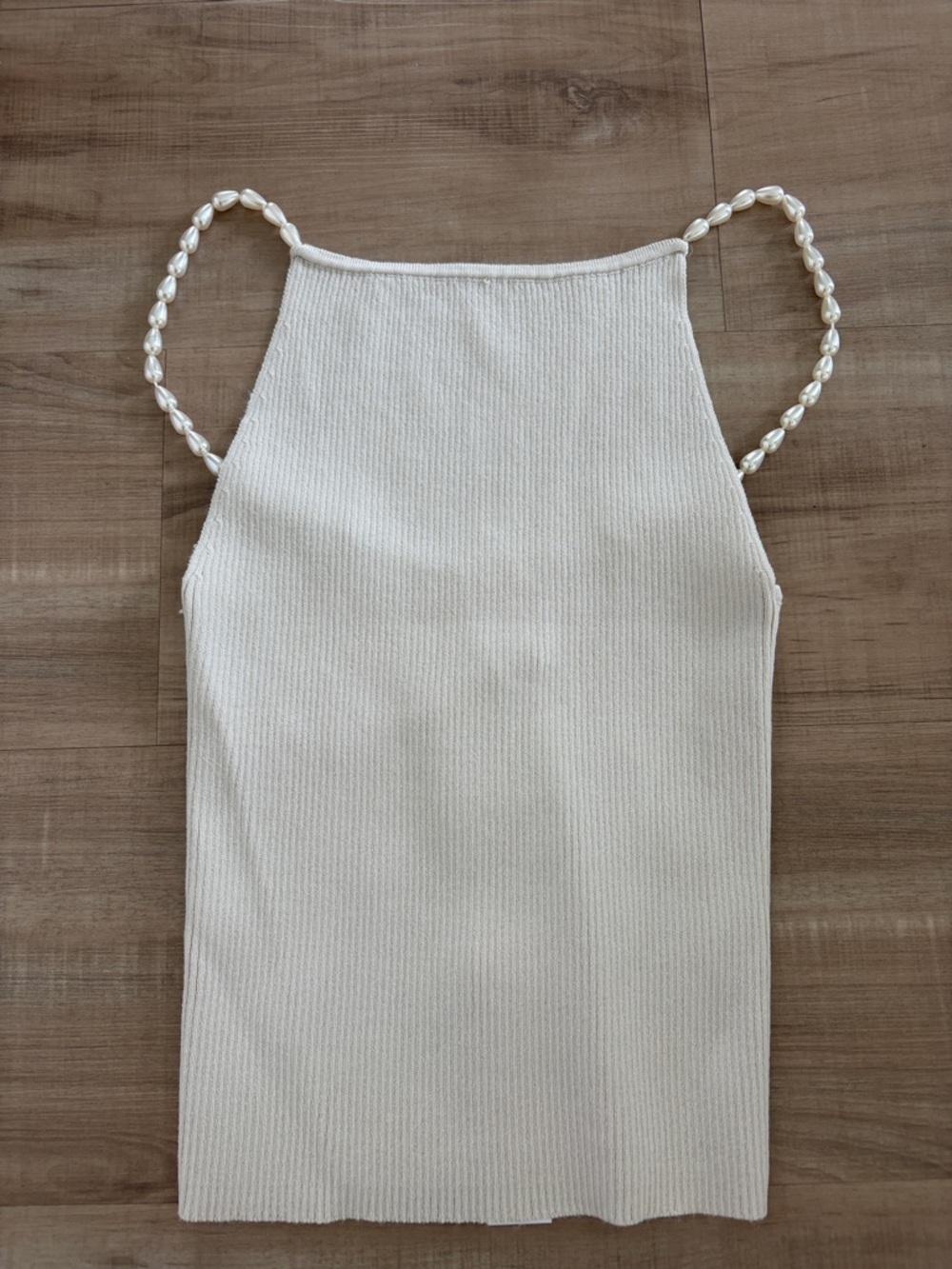 House of Harlow 1960 Cream Pearl-strap Knit Tank Top